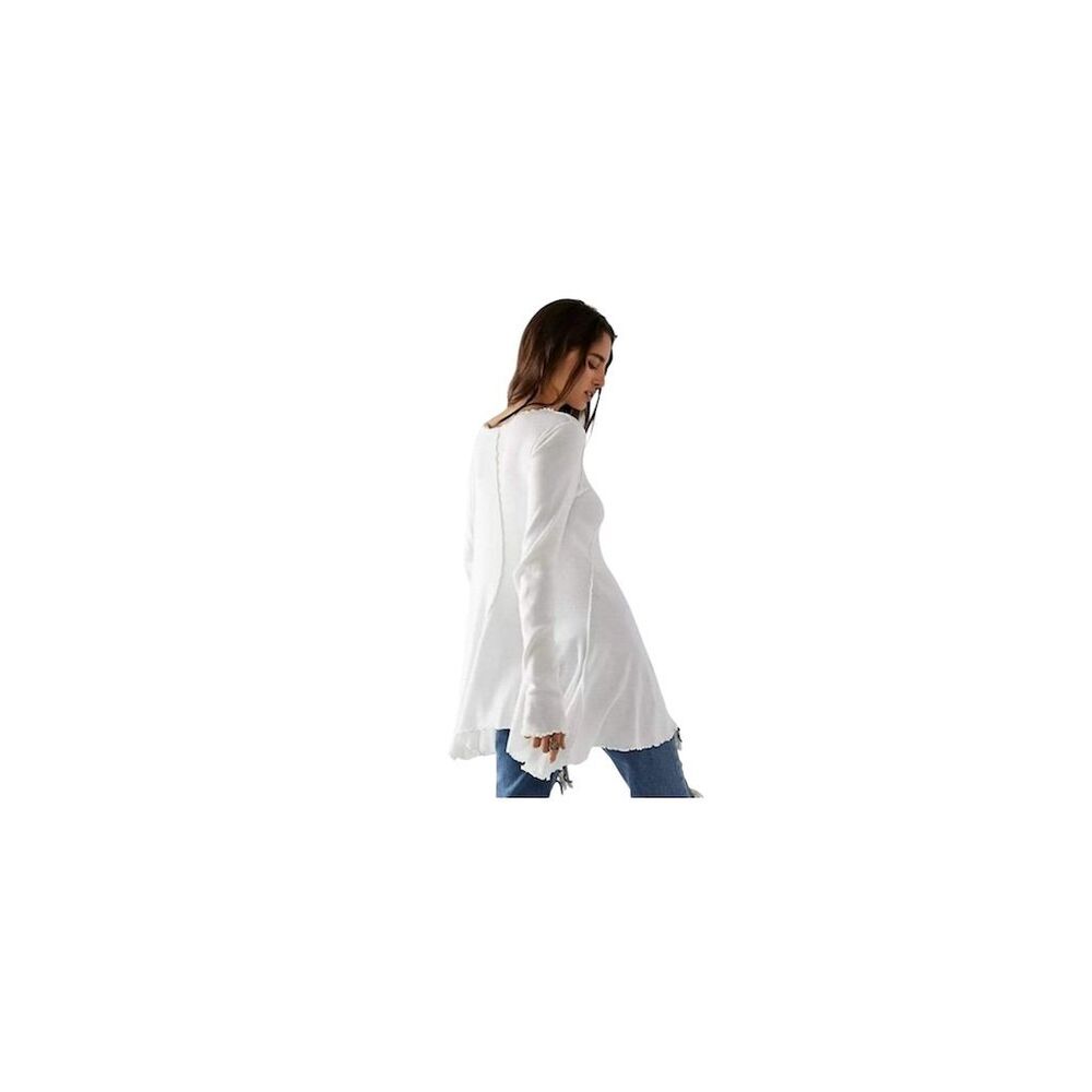 Free People Women's Full Swing Tunic Top White Asymmetric Long Sleeve Blouse, S - Picture 2 of 13